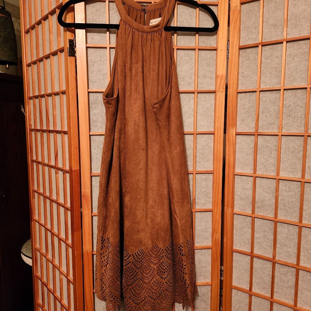 Brown faux suede dress